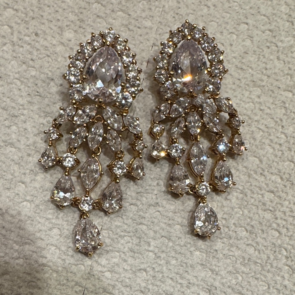 Elegant dazzling Gold plated Chandelier lab grown diamond Earrings